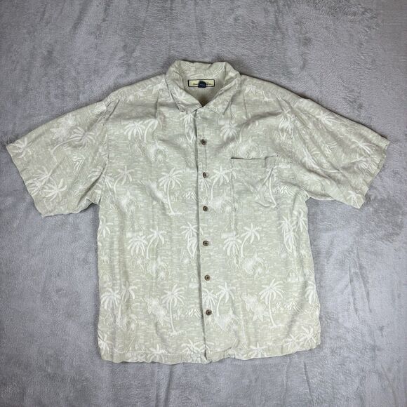 Tommy Bahama Men’s Large Silk Short Sleeve Shirt Gray Floral Design - Picture 1 of 7